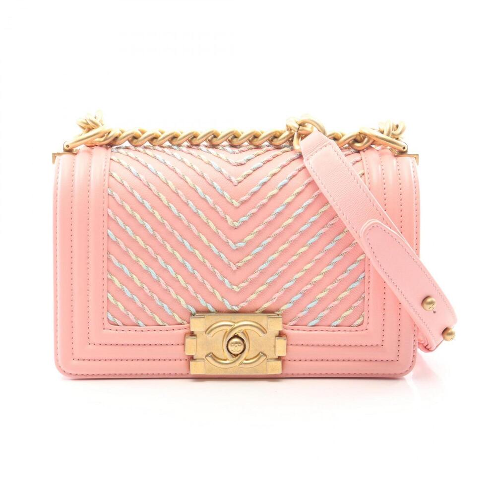 Chanel Boy Small Shoulder Bag Handbag Leather Women's Pink Multicolor A67085